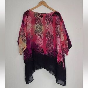 Citron Santa Monica Georgette Blouse Top 100% Silk Double Layer Floral Size 2X